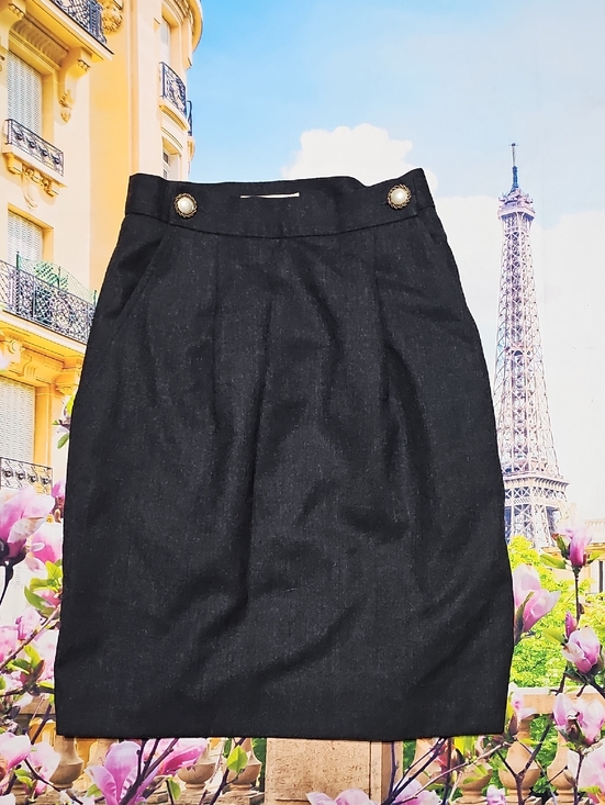 Private Agenda Dresses & Skirts - Vintage Private Agenda Dark Gray Pencil Skirt with Gold Button Details Size 4